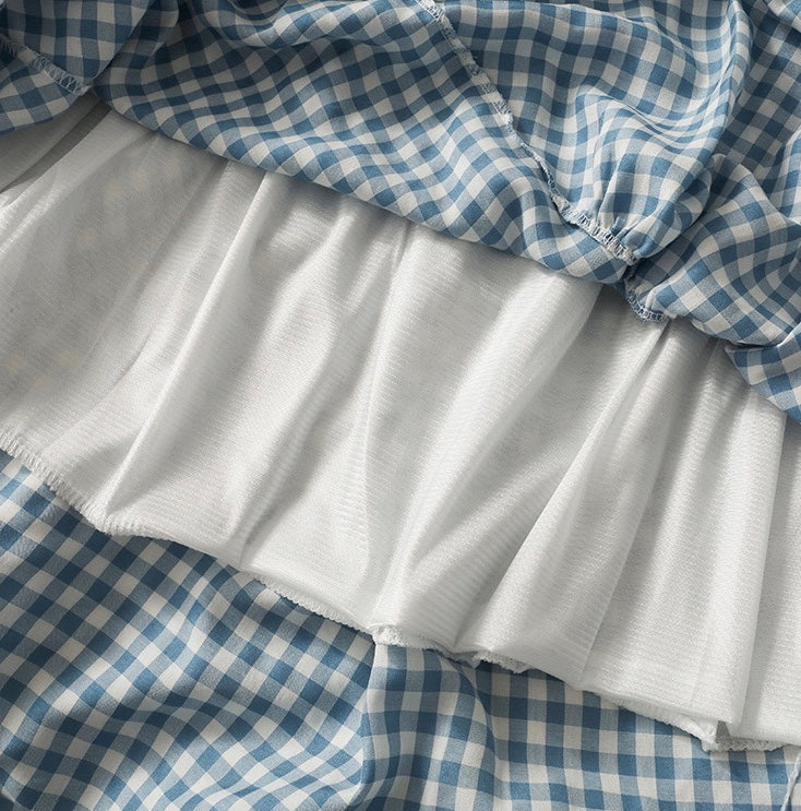 Vintage plaid patchwork flounce skirt, high waist casual loose A-line skirt 3615