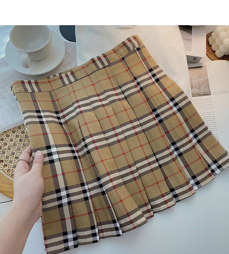 Jupe plissée à carreaux pour femme, taille haute, coupe trapèze, 5435