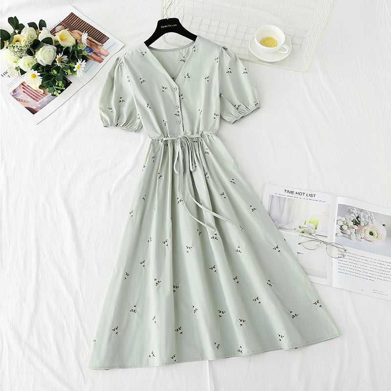 Cotton linen dress embroidered first love tea break skirt 4273
