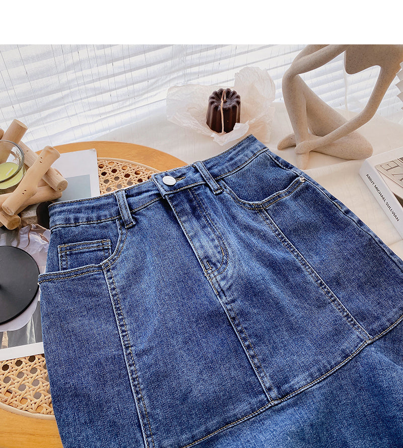 High waist denim wrap hip short skirt female fishtail skirt 5399