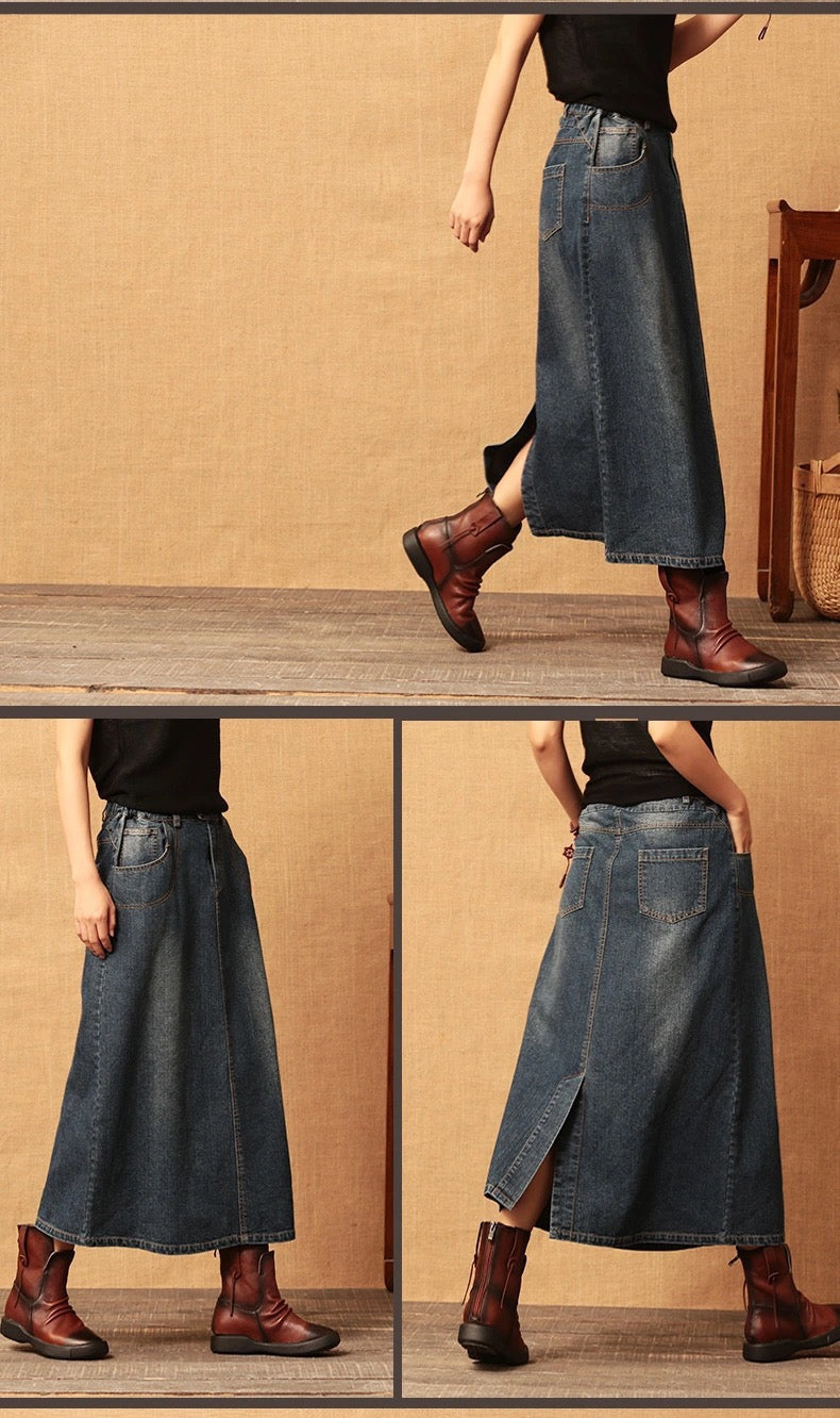 Frühlings- und Herbstart retroelastischer Halbrock Jeansrock 3713