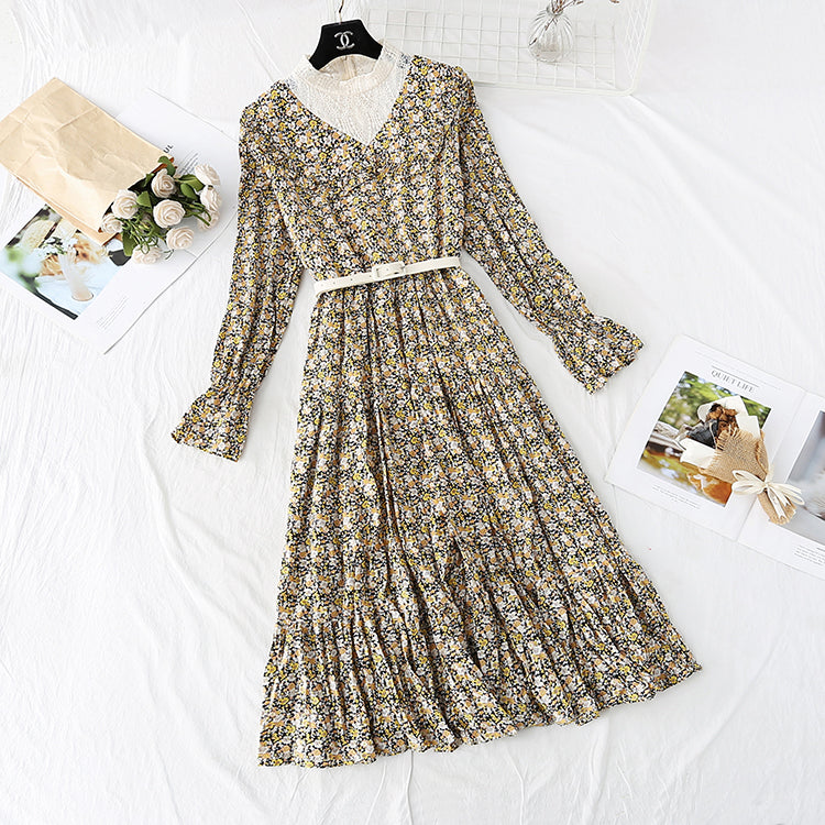 Floral Chiffon Dress with a long skirt at the bottom 3799