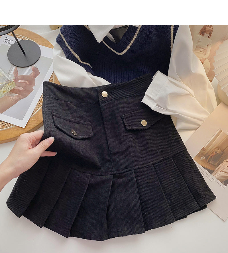 Design versatile fashion high waist corduroy A-line skirt 5471