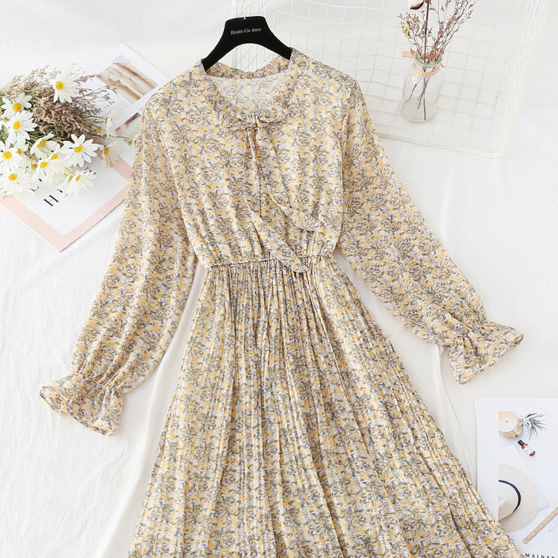 Faltenrock, elastische Taille, dünnes und altersreduzierendes Blumenkleid 4570