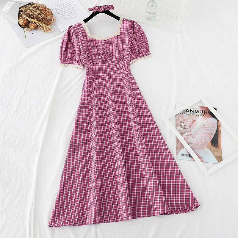 Slim waist, square neck, super immortal French retro long skirt 4660