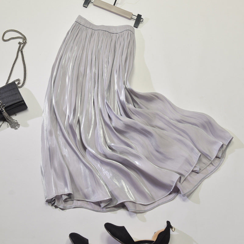 Luminous copper ammonia silk half skirt, pearlescent pleats bright silky skirt, midi A line skirt 3591