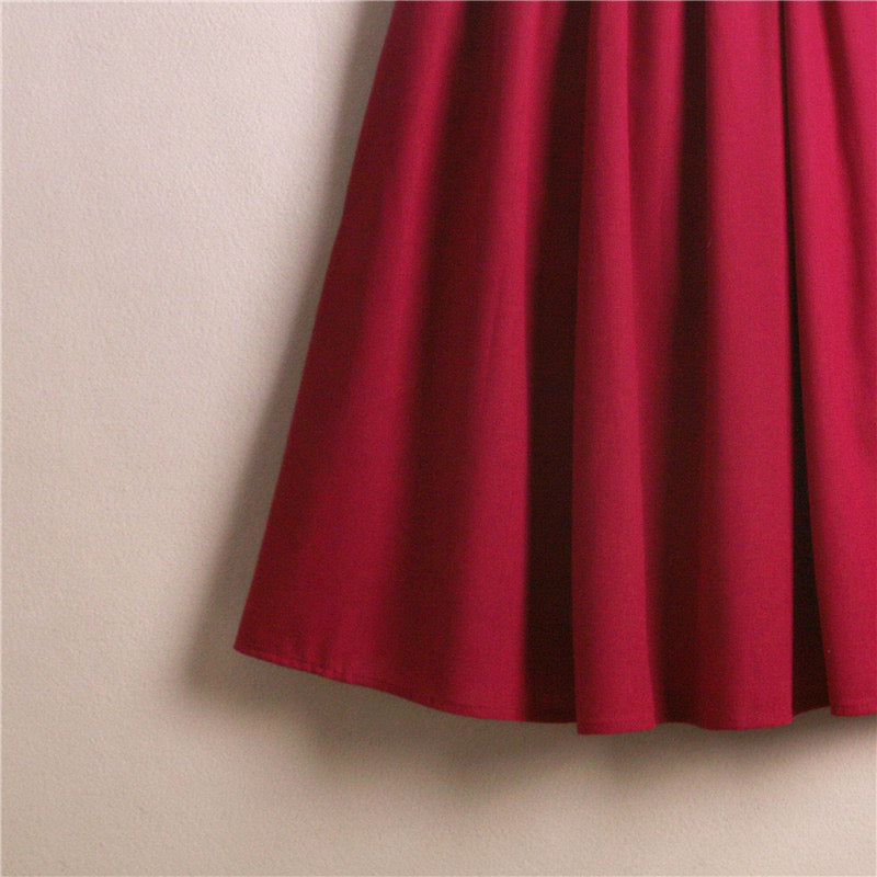 Cotton and linen half skirt, literary burgundy skirt,midi skirt 3578