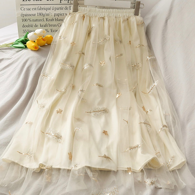 Mesh skirt, spring/summer, new style, embroidery, fairy high waist lace skirt 3638