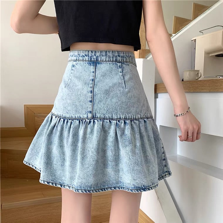 Sweet cool skirt , little skirt, versatile flounces, fashion denim skirt 3553