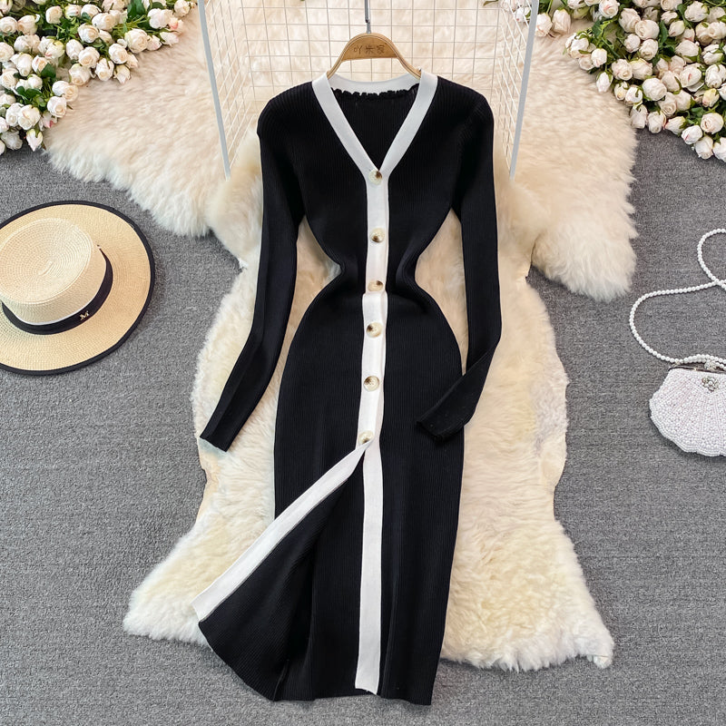 Waist down cardigan knitted bag hip bottomed dress 3749