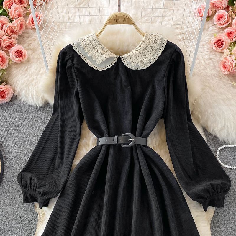 Süßes langärmliges Spitzenkleid A-Linie Modekleid 10841