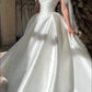 Girlhomeshops - Weißes, schulterfreies, langes, bodenlanges Satin-Hochzeitsballkleid gh5392