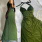 Green shiny elegant strap gradient long chiffon ball gown prom dress evening dress party dress gh2935