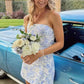 Blaues, florales, elegantes, süßes, kurzes, figurbetontes Homecoming-Kleid, Ballkleid, Partykleid, gh2866