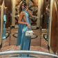 Robe de soirée longue en satin bleu exquise et sexy, dos nu, sans manches, longueur au sol, robe de bal, robe de fête d'anniversaire, gh3166
