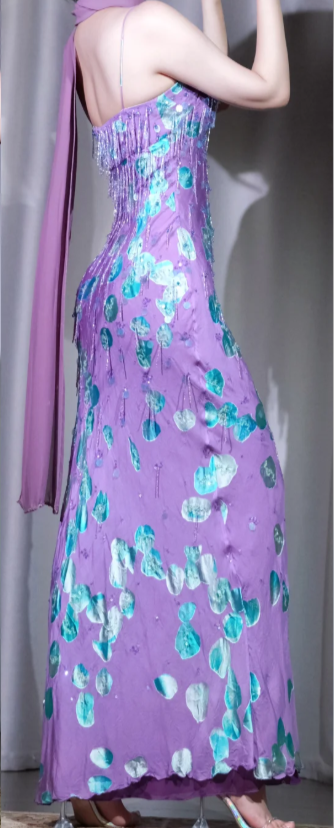 ✨Girlhomeshops-Purple Mermaid Prom Dress Spaghetti Strap V Neck Ombre Sequin Beaded Tassel Slit Evening Gown with Shawl gh10057