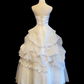 Vintage Halter Wedding Gown, Sweetheart Neck, Floral Lace Applique Ruched Bodice, Waist Bow Sash, Multi‑Layer Ruffled Ballgown Skirt, Lace Hem Trim, Bridal Prom Dress gh8903