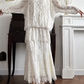 Off‑White Vintage Lace Two‑Piece Wedding Gown, V‑Neck Loose Long‑Sleeve Top, Tiered Scalloped Lace Mermaid Midi Skirt, Retro Straight‑Cut Bridal Prom Dress, Wedding Gown gh8797