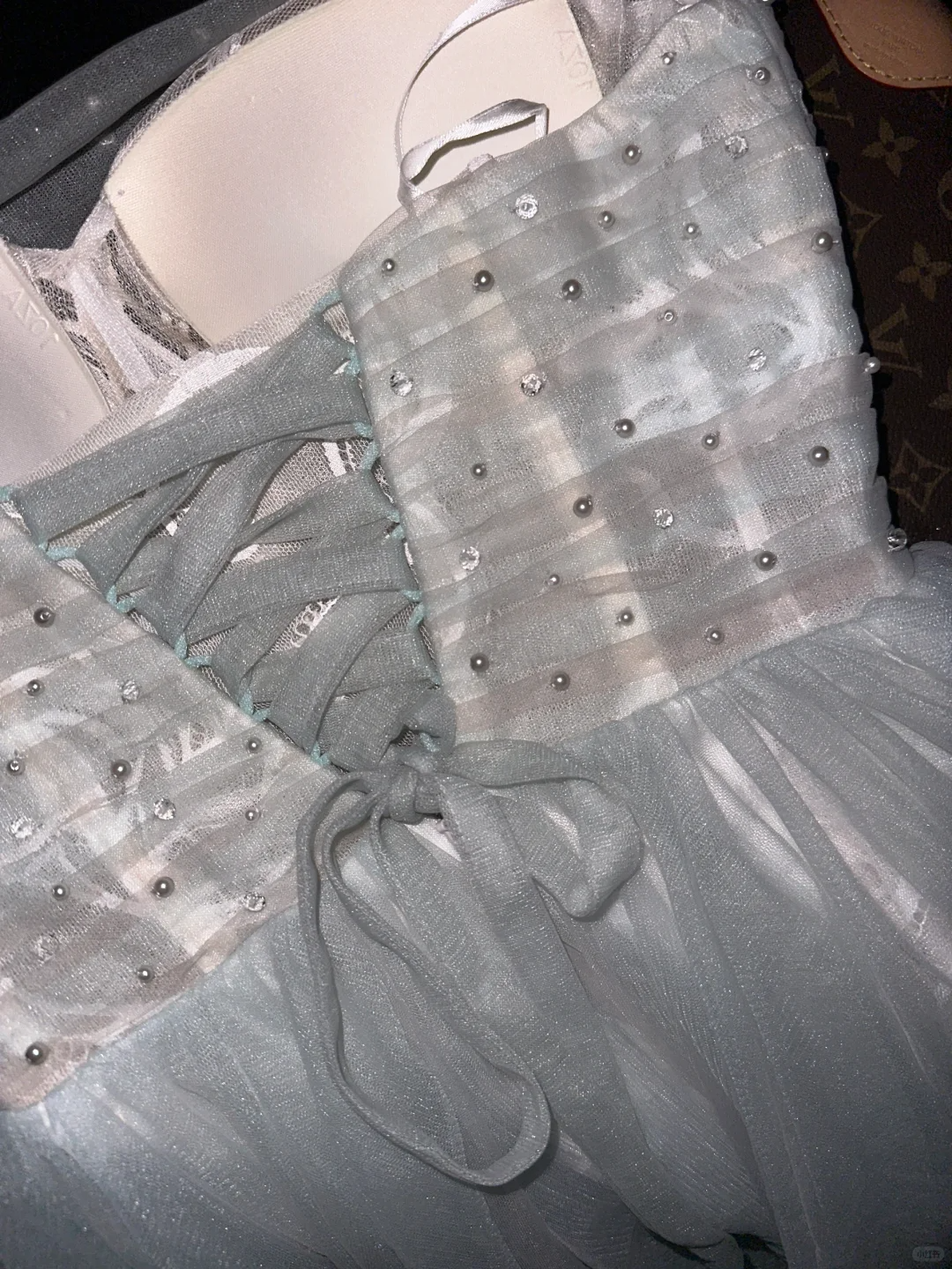 Tiffany blaues Tüllkleid mit Perlenbesatz, kurzes Homecoming-Kleid, Ballkleid, Abendkleid, gh4388