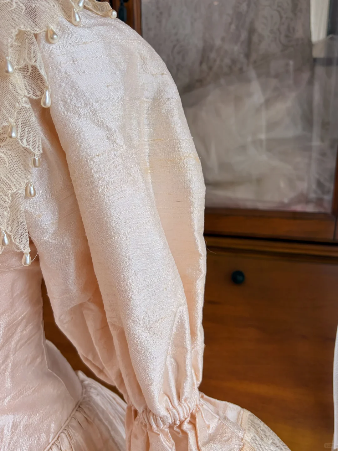 Light Blush Pink Vintage Victorian Long Gown, Off Shoulder Puff Sleeve Embroidered Ballgown gh9296