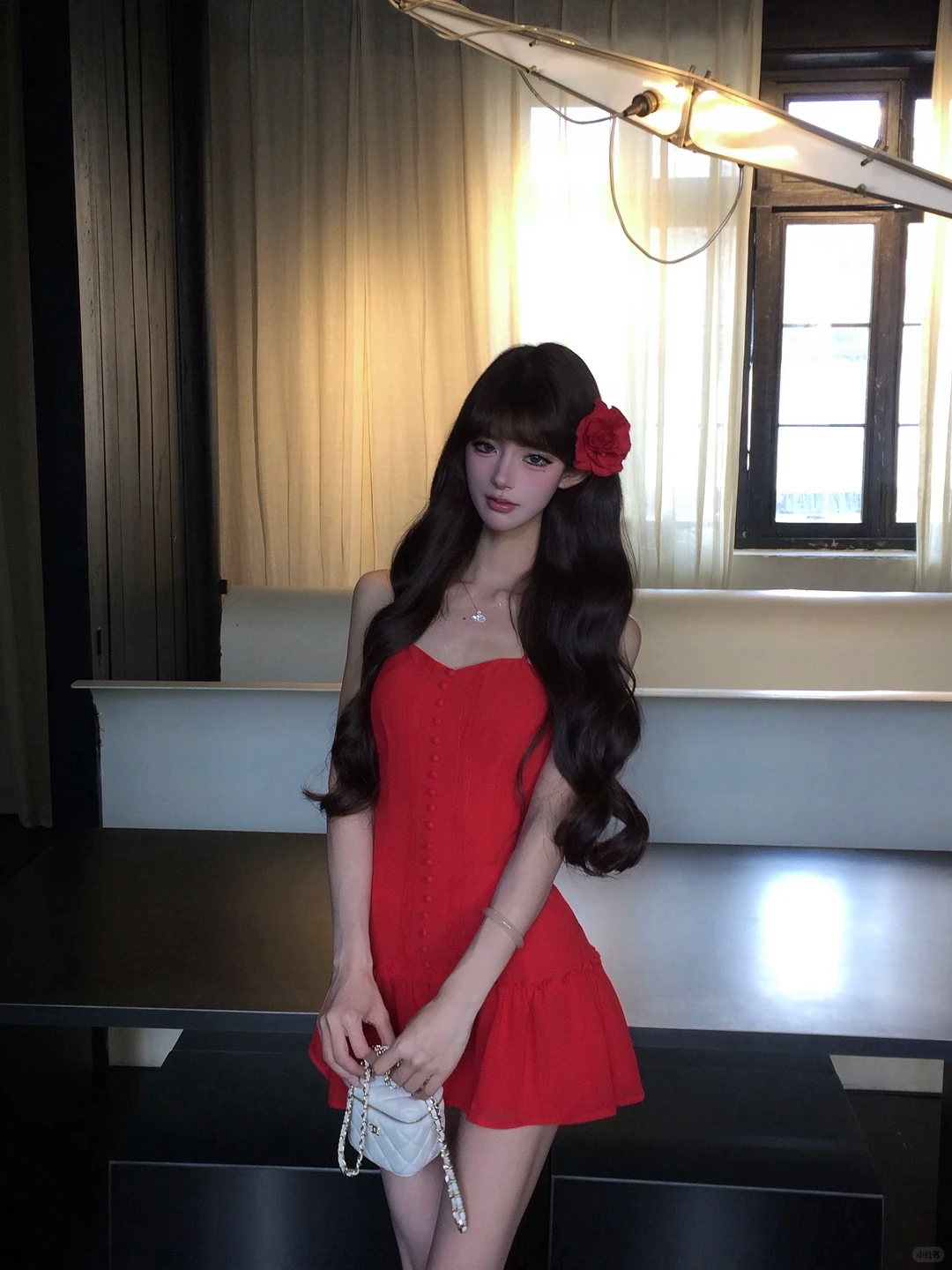 Women Vintage Red Strapless Homecoming Dress Front Button Fitted Ruffle Hem Short Party Dress gh9418