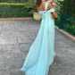 Girlhomeshops - Robe de demoiselle d'honneur longue en mousseline de soie, élégante et bleue, pour soirée de mariage, gh5948