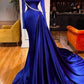 Robe de soirée longue bleue magnifique et brillante avec fente latérale élégante et longue au sol gh3232