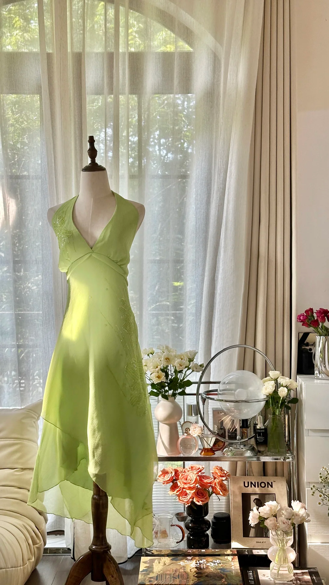 Hellgrünes, glänzendes, modisches, elegantes, exquisites, mit Perlen verziertes, langes Chiffon-Ballkleid mit Feenmotiv, Abendkleid für Geburtstage/Hochzeitsgäste/Feiertagspartys, Ballkleid, Valentinstags-Date-Kleid, gh4038