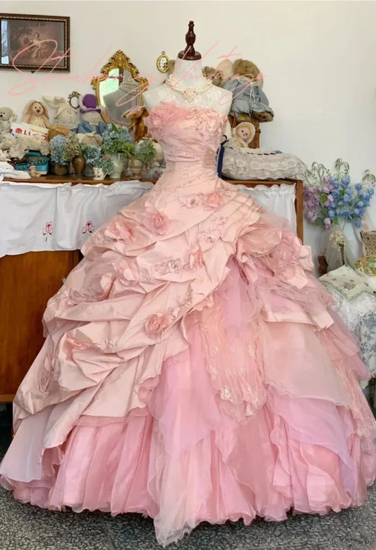 girlhomeshops--16th Birthday Dress Pink Floral Teen Dress Long Tulle Prom Dress Bar Mitzvah Dress gh5636