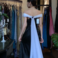 Black White Off Shoulder Long Formal Gown Satin Mermaid Evening Dress gh9645