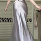 Silver‑Grey Square Neck Wide Strap Mermaid Evening Gown, Sequin Beaded Bodice Satin Formal Prom Dress gh9023