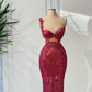 Luxury gorgeous elegant one shoulder burgundy long ball gown sexy bodycon evening dress gh2724