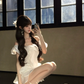 Women Romantic White Off Shoulder Homecoming Dress 3D Rose Ruffled Flowy Short Party Dress gh9417