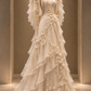 ✨Girlhomeshops-Mandarin Collar Cape Sleeve Lace Mermaid Qipao Gown with 3D Floral Appliques gh10304