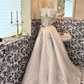 Ivory Strapless Tassel Silver Beaded Waist-Cinched Fitted Full Flared Romantic Dress, Wedding Gown gh7516