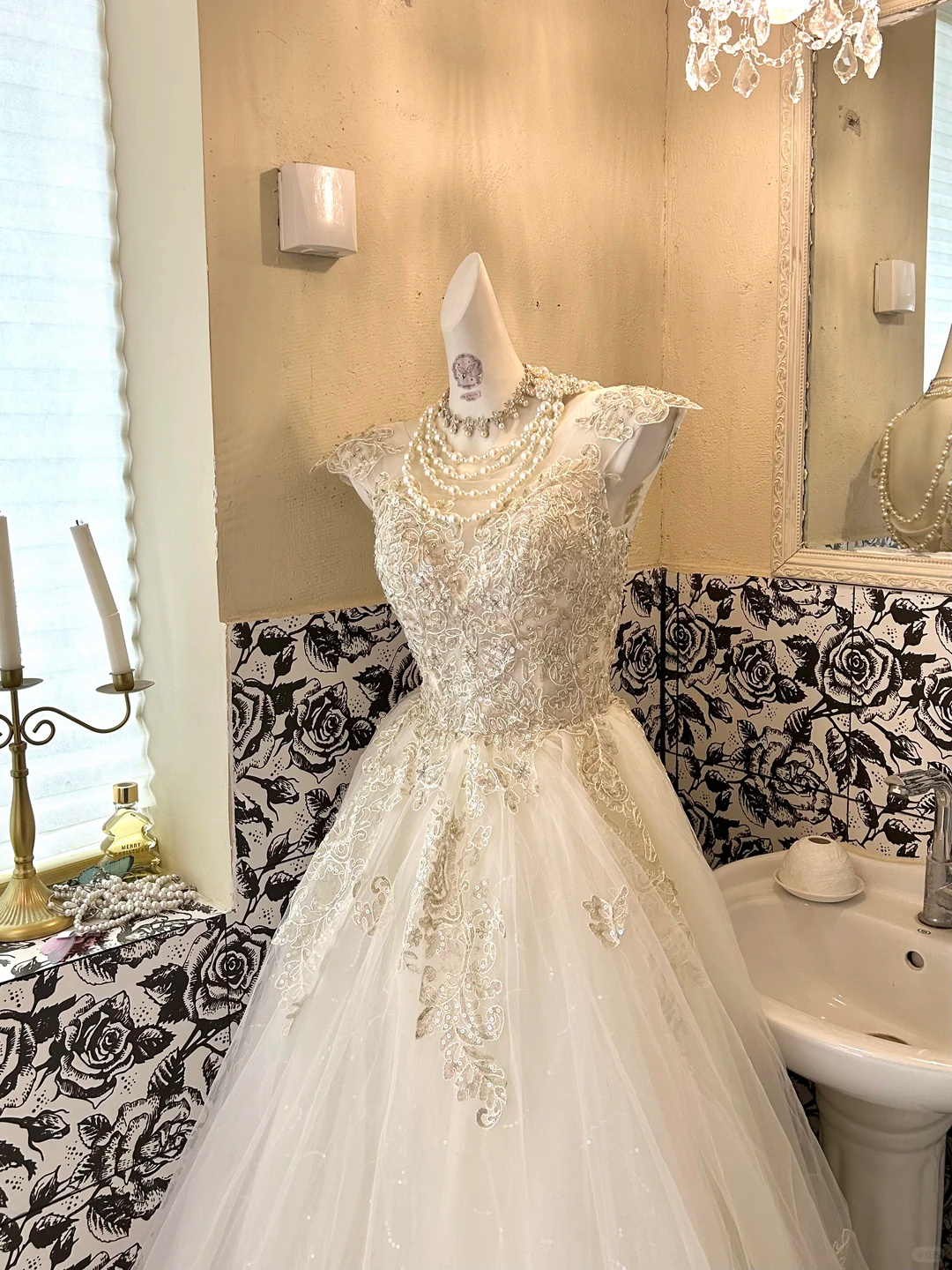 Ivory Embroidered Lace Classic Elegant Waist-Cinched Voluminous Skirt Romantic Dress, Wedding Gown gh7614