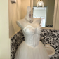 Ivory Satin Strapless Waist-Cinched Voluminous Princess Skirt Romantic Dress, Wedding Gown gh7751