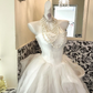 Long Romantic Ivory Strapless Wedding Gown with Cinched Waist & Fluffy Princess Skirt gh7719