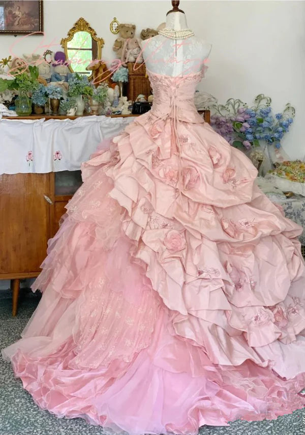 girlhomeshops – Kleid zum 16. Geburtstag, rosa geblümtes Teenager-Kleid, langes Tüll-Ballkleid, Bar-Mizwa-Kleid, gh5636