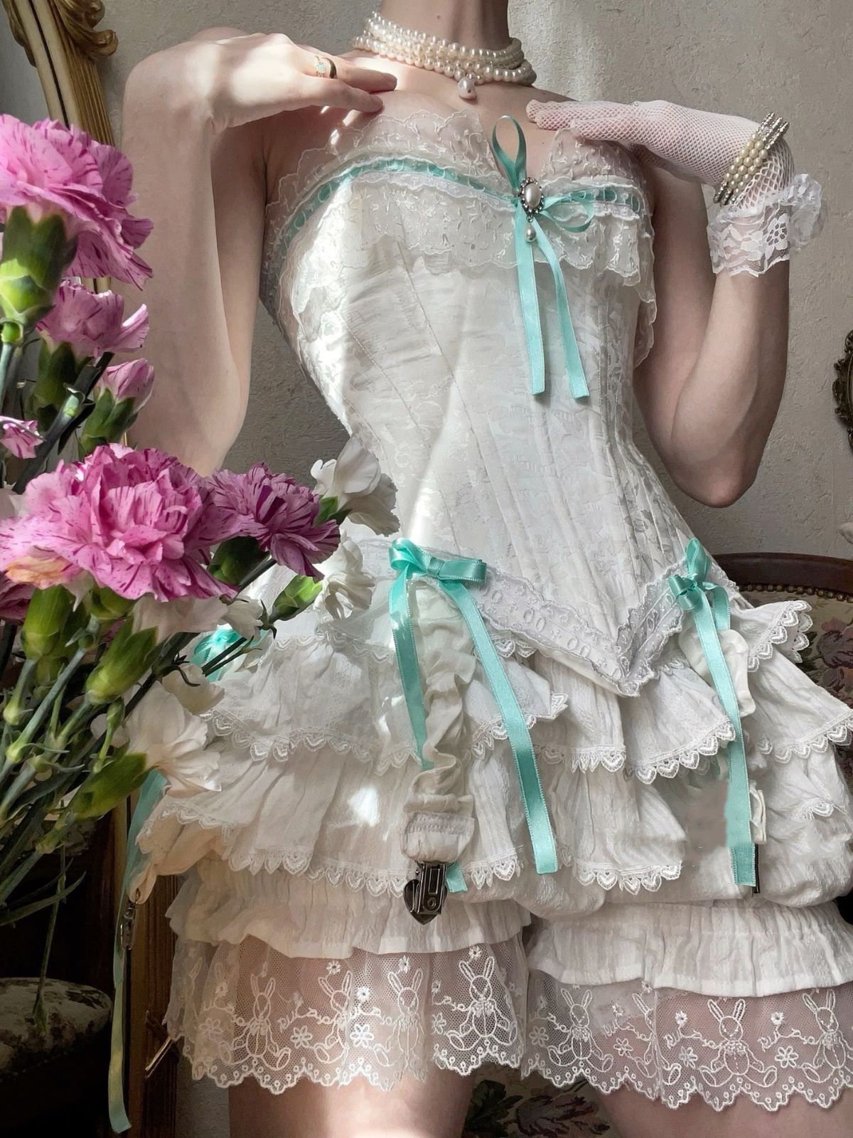 Girlhomeshops - Robe de soirée courte en mousseline de soie blanche et bleue à volants et nœud, robe de fête d'anniversaire, gh5026