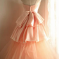 Peach Pink Strapless Ball Gown, Sweetheart Neckline 3D Floral Appliqué High Waist Back Big Bow Flowy Tulle A‑Line Long Formal Dress gh9109