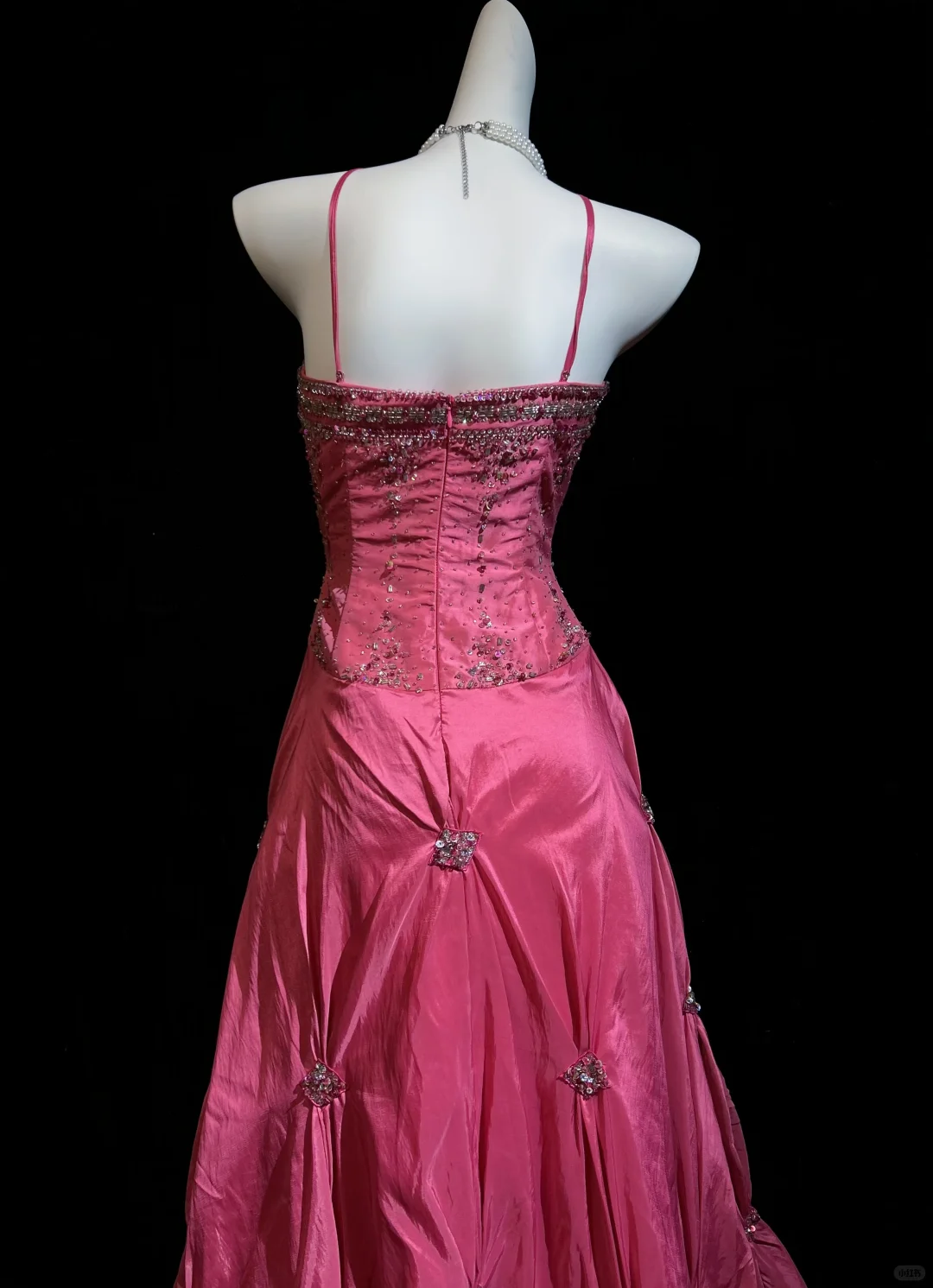 ✨Girlhomeshops-Hot Pink Sweetheart Beaded Corset Taffeta Tiered Prom Gown gh10283
