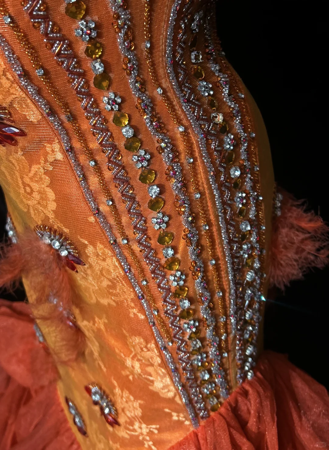 ✨Girlhomeshops-Orange Spaghetti Strap Mermaid Gown Feather 3D Beaded Floral gh10139