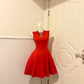 Red Sleeveless Short Cocktail Dress, Beaded High Neck A‑Line Flare Homecoming Party Gown gh9172