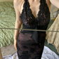 Sexy Vintage Black Halter Lace Fitted Waist Slim Bodycon Prom & Evening Party Dress gh8470