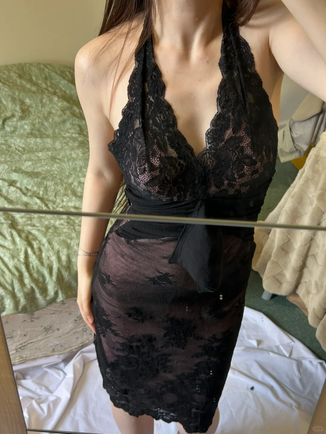 Sexy Vintage Black Halter Lace Fitted Waist Slim Bodycon Prom & Evening Party Dress gh8470