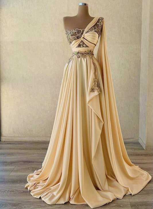 Robe de soirée élégante en tulle jaune de luxe avec perles brillantes et longues gh3278