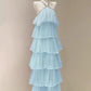 Light Pink/Blue Chiffon Rhinestone Strapless Cake Layered Ruffles Elegant Sweet Long Party Dress Prom Dress Evening Dress gh4760