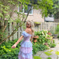 Robe de soirée longue en mousseline de soie à imprimé floral bleu violet vintage élégante gh3329
