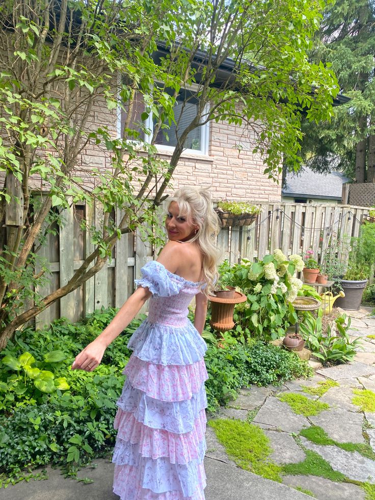 Robe de soirée longue en mousseline de soie à imprimé floral bleu violet vintage élégante gh3329